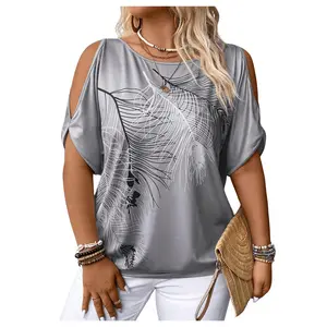 Plus Size Cold Shoulder Top Short Sleeve Cut Out Shirts Summer Going Out Outfits
