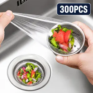 300PCS Disposable Sink Strainer Bags – Ultra-Fine Mesh Filter, Anti-Clog Kitchen Drain Net, Traps Food Scraps & Hair, Easy Clean Kitchen Essential