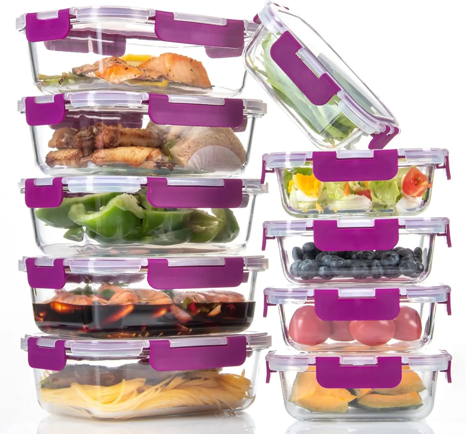 10 Pak Meal Prep Glass ontainers with Loking Lids - 5x 32oz + 5x 12oz - Ideal for Food Storage
