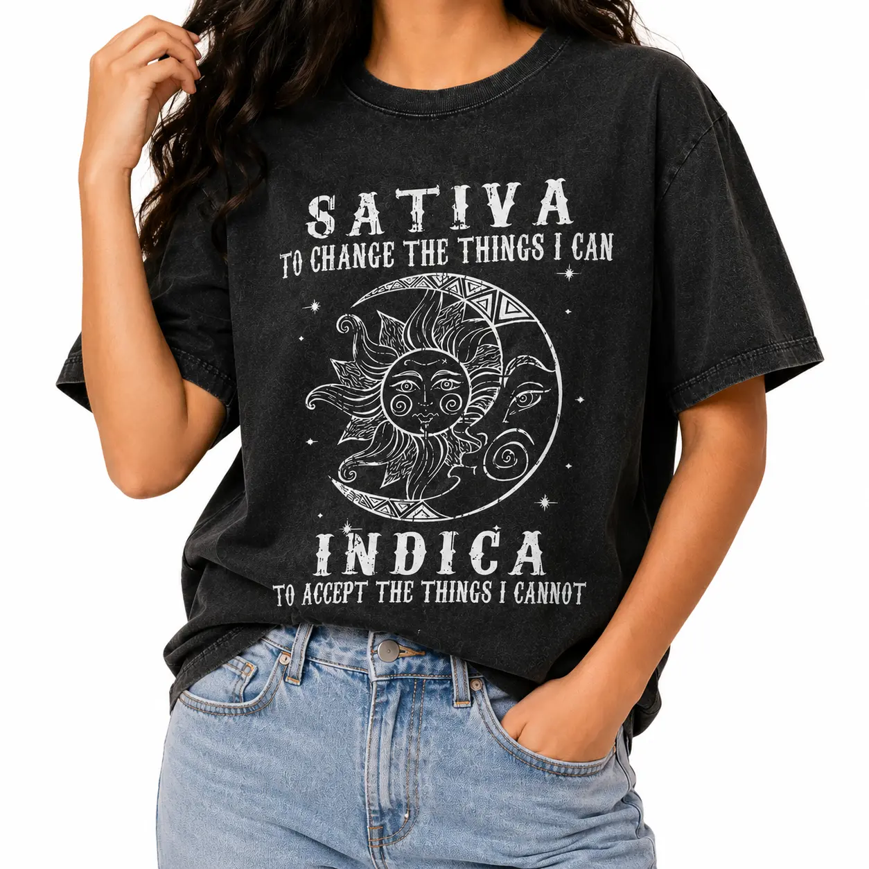 Women's Vintage Washed Cotton Graphic T-Shirt - Unisex Celestial Sun & Moon Print, Oversized Short-Sleeve Tee for Everyday Streetwear, Easter, Valentine's Day, Christmas, All Seasons, Tshirt, Valentines Day, Tops, Shortsleeve, Simple, Fitted, Lightweight,