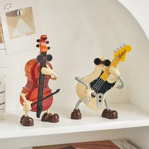 Creative guitar ornaments, cartoon swing guitar cello ornaments, living room study desktop decoration music box, creative home desktop decoration healing gifts, clockwork swing guitarist, study bedroom fun decoration Internet celebrity photo props, gifts