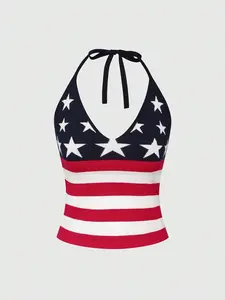 LALUZ Boutique Halter knit top american flag print 90s Y2K 4th of July patriotic summer