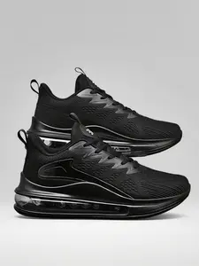 Men's Breathable Flyknit Running Shoes, Soft Sole Shock Absorption, Thick Sole Height Increase, Versatile Casual Shoes for Students