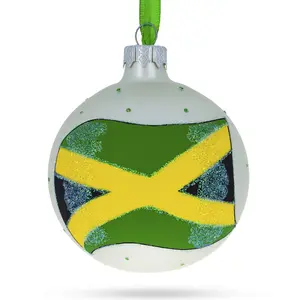 Flag of Jamaica Blown Glass Ball Christmas Ornament 3.25 Inches