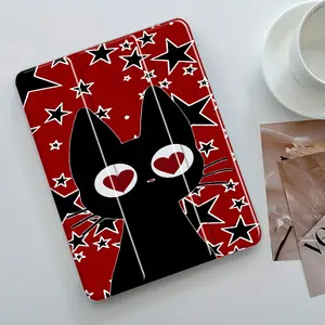 Cute Black Cat Star Design iPad Case, Transparent Acrylic Hard Back Panel With Pencil Slot,Suitable for All models of ipad. Scratch-resistant Ultra-thin Protective Case, Shock-resistant Full Cover Suitable for Offices Schools and Homes