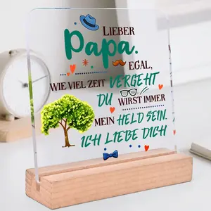German Father's Day Acrylic Plaque with Wood Stand, My Hero Dad Memorial Desk Decor, Gift From Kids, Father's Day Keepsake