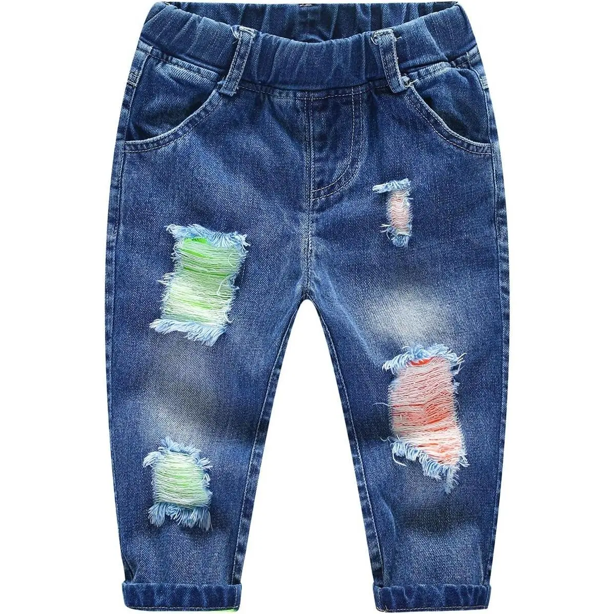 SPACE Baby Ripped Jean,Toddler Elastic Distressed Waist Denim Pants