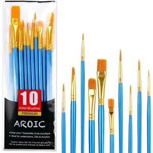 Acrylic Paint Brush Set, 1 Packs / 10 pcs Watercolor Brushes Painting Brush Nylon Hair Brushes for All Purpose Oil Watercolor Painting Artist Professional Kits.