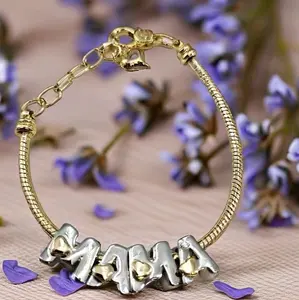 (EO)   mom bracelet. with extensions  fit size 7 inch to 8 inch.  14k Goldplated girl jewelry