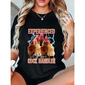 100% Cotton Experienced Cock Handler Inappropriate Rooster Adult Humor T-Shirt