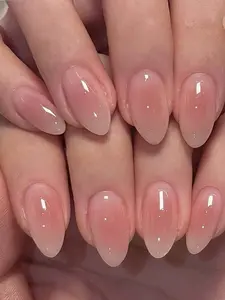 24pcs Short Almond-Shaped Nail Stickers, French Minimalist Pink Tie Dye Nail Art For Summer, Sweet & Fresh DIY Nail Decor, Suitable For Women And Girls For Daily, Work, Travel Nail Care