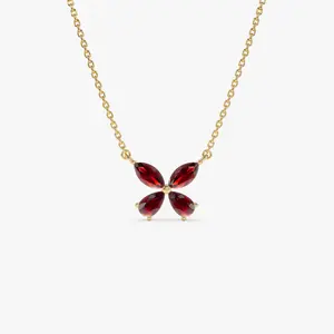 14K Gold Garnet Butterfly Necklace