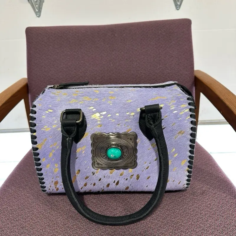 MEDIUM Lavender Speedy Bag with Gold Accents and Turquoise Gem Stone for Women