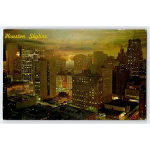 Vintage Houston TX Skyline Night Color Photo Postcard by Alan Getz 1966