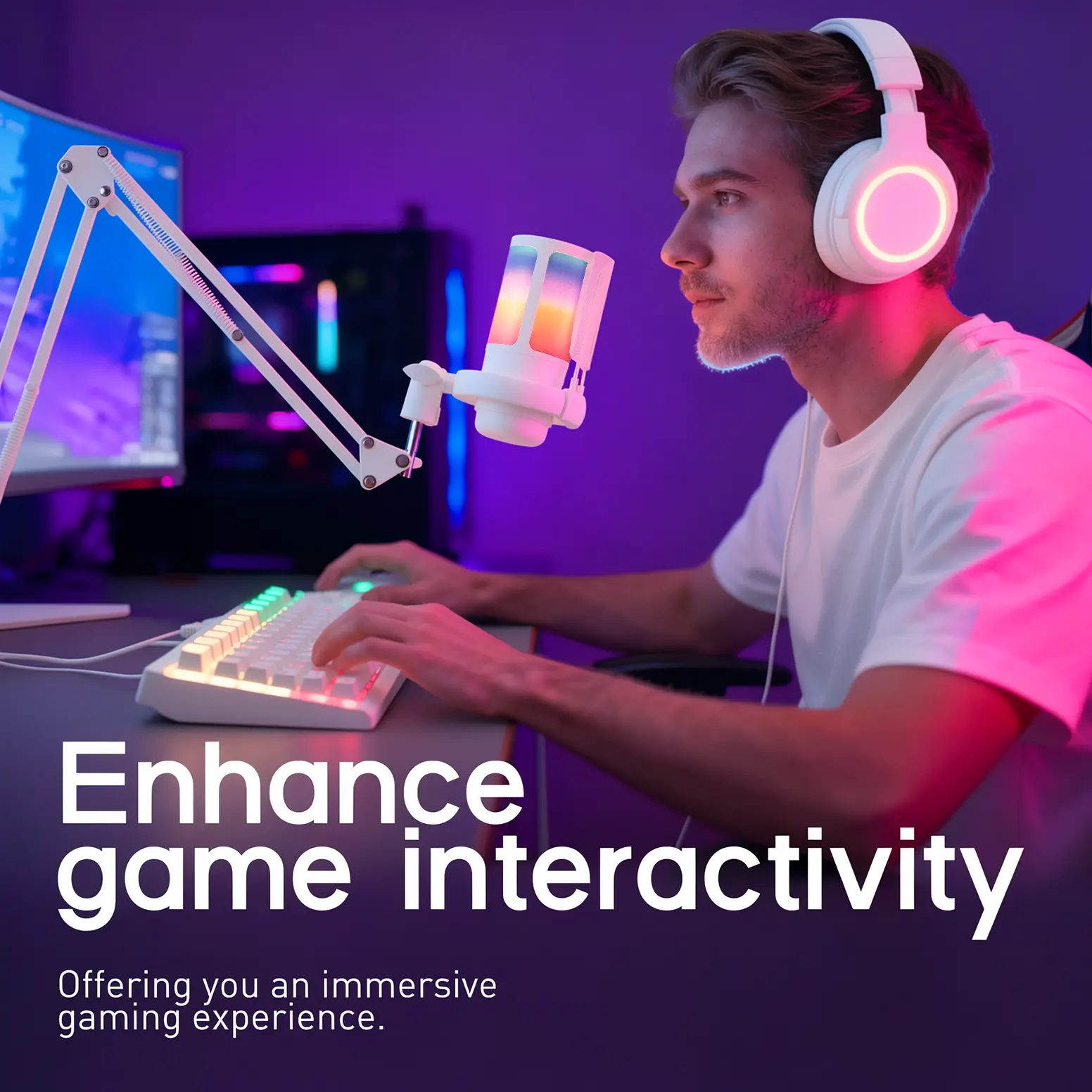 RGB USB Gaming Microphone Kit with Adjustable MetalBoom Arm, ENC Noise Cancelling Condenser Mic for PCLaptop, HD Audio Pickup Streaming Mic for Twitch YouTubeGame Live Podcast Recording