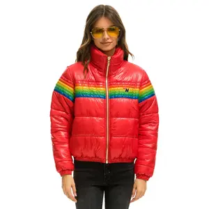 6 STRIPE LUXE APRES PUFFER JACKET - GLOSSY CHERRY