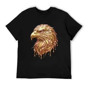 Cool Molten Golden Eagle T-Shirt 3D Liquid Metal American Bald Eagle Graphic Tee Dripping Metallic Biker Patriotic Gifts for Men Dad