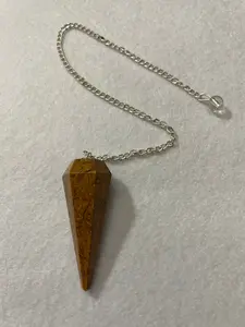 This beautiful Yellow Jasper Pendulum is 1.75” with the chain it is approximately 10.5”.
