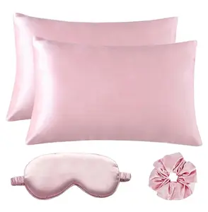 Sheree Love's Pink Passion Satin Sleepcare Set - Long Sleeve Kimono Robe, Satin Eye Mask, Pillowcase and Hair Scrunchie for Ultimate Comfort and Elegance - Loungewear and Nightwear