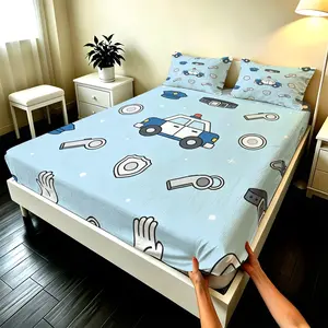 3Pcs Cute Police Team Playground Series Fitted Sheet (without Pillow Inserts), Breathable and Skin-Friendly Fabric, High-Elastic Edges Fit the Mattress Closely, Suitable for Bedrooms and Guest Rooms, with Practicality and Lively Vital Charm.