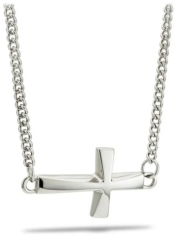 Women's Stainless "Carry the Cross" Sideway Necklace | Inscribed with Psalm 28:7 Bible Verse