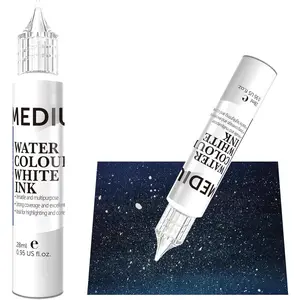 White Ink Pen for Watercolor - 28ml / 0.95 fl oz. Opaque White Gouache Water Color Medium for Drawing Calligraphy Highlights & Illustration Watercolor Painting Supply