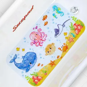 Bath Mat for Tub Non Slip, Machine Washable Anti-Slip Cartoon  Bathtub Shower Mat with Drain Holes and Suction Cups for  & , 27.5 Inch x 15 Inch-Rectangular,  Octopus