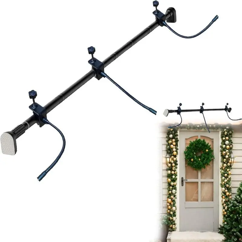 Stainless Steel Curved Arm Ornaments Hanger - Bendable, Adjustable Length Range, Easy-Remove, High-Capacity with Hook, Wall Hanging Garland & Decor Accessories, Door-Mount for Home Holiday Festive Decor