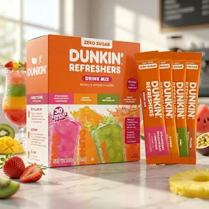 Loaded tea | Dunkin’ Zero Sugar Refreshers Singles To Go! Powdered Drink Mix, 30 Ct Variety Pack, Energy from Green Tea, Aspartame-Free, Just Add Water