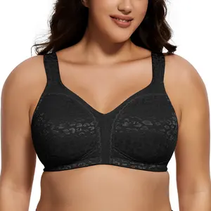 Deyllo Women's Full Coverage Plus Size Wirefree Non-Padded Minimizer Bra - 2 Patterns, Comfortable, Everyday Womenswear