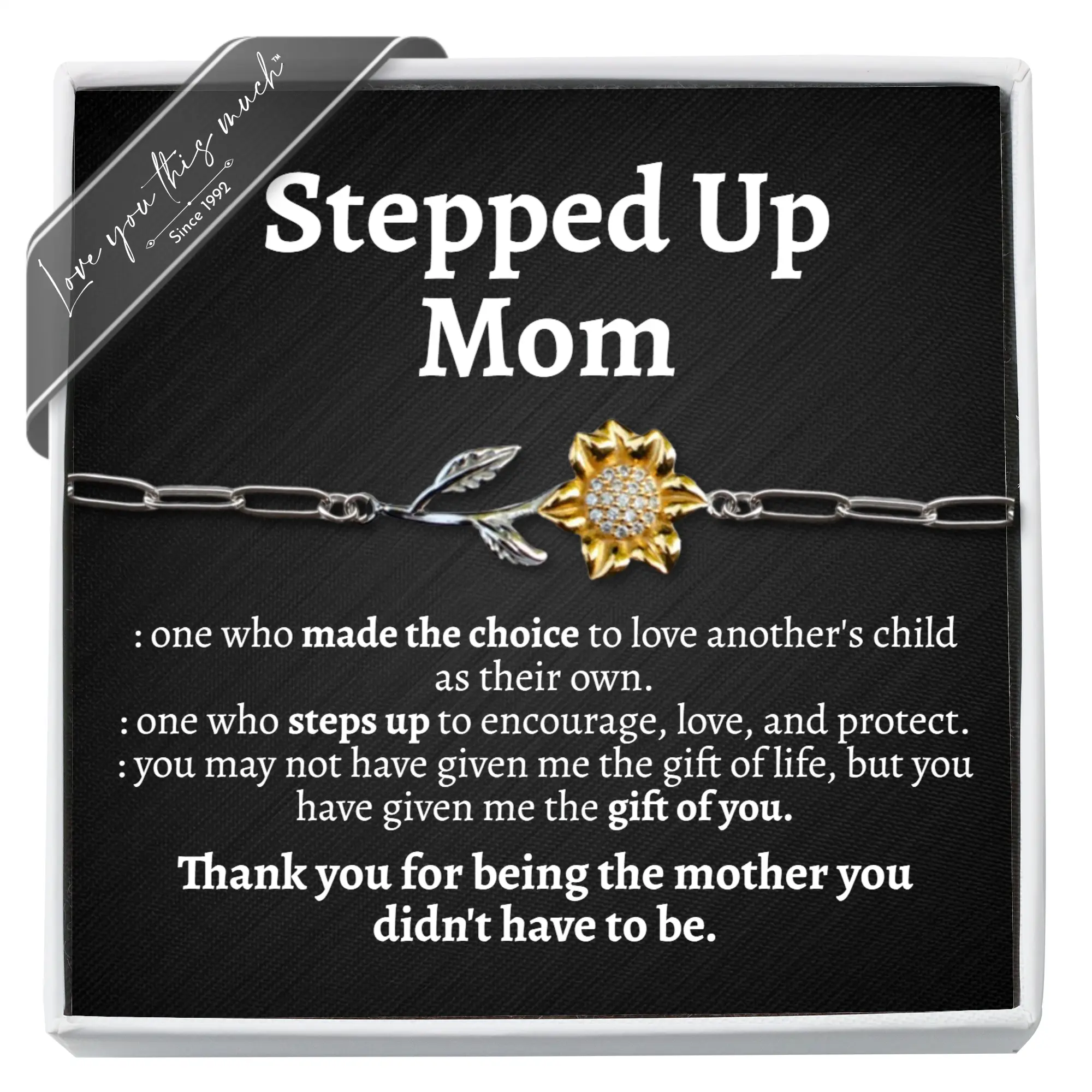 Love You This Much Sentimental Stepped Up Mom Necklace Gift Set with Card, Meaninful Bonus Mom Gift, Birthday Gift for Stepmom, Best Stepmother Gift