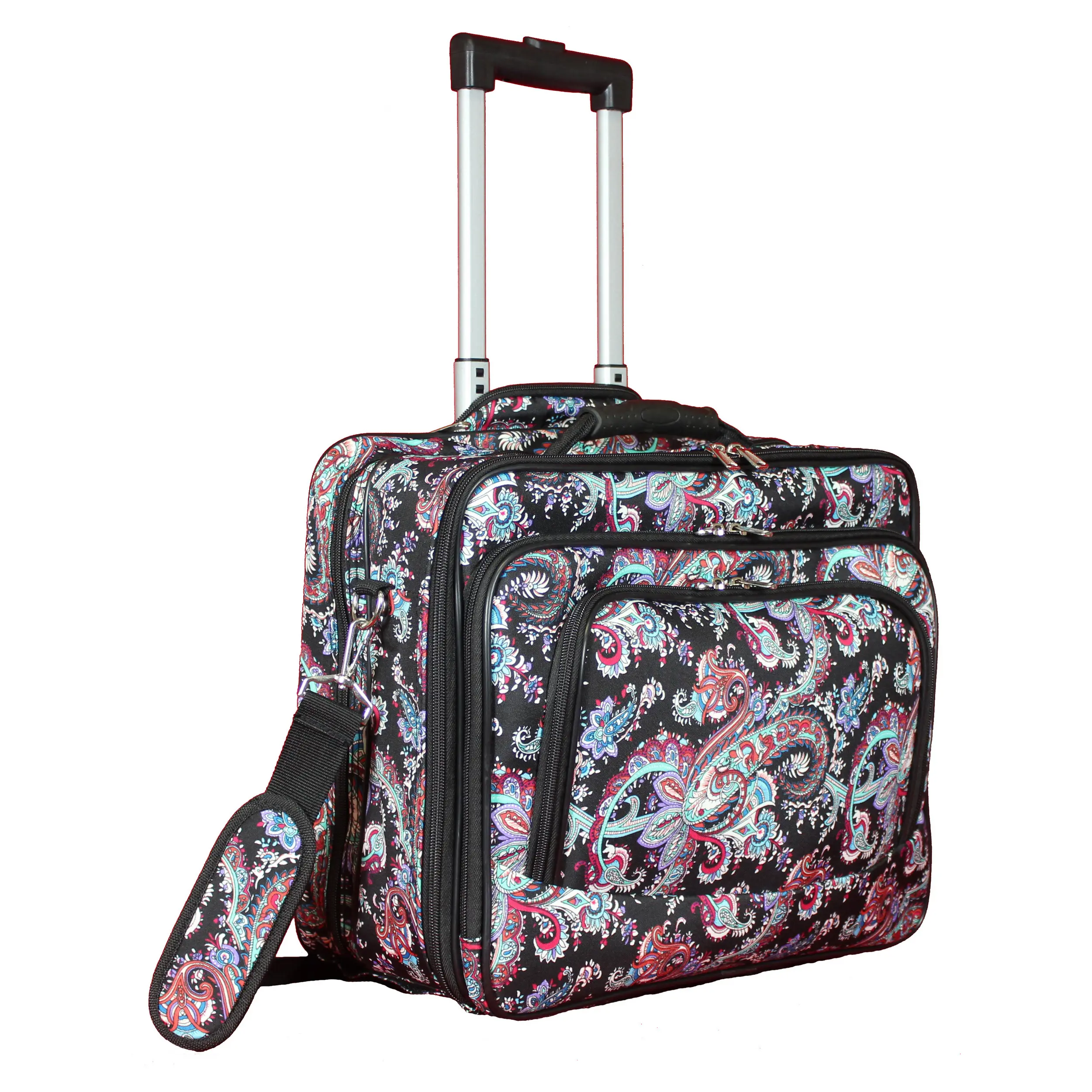 World Traveler Rolling 17-inch Laptop Case, Adjustable Shoulder Strap, Dual Gusset, Padded Main Compartment, Telescopic Handle, Fan File, Luggage, Inline Skate, Velcro Straps