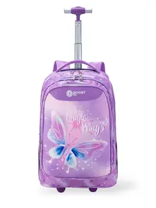Butterfly Print Large Capacity Luggage Backpack, School Travel Daily Use, Portable Shoulder Bag, Pull-Along Dual Purpose
