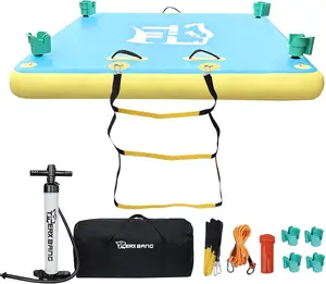 TGERXBANG Inflatable Dock Floating Platform with Cup Holders 6x5ft Floating Island for Lake Pond Ocean Pool Floats