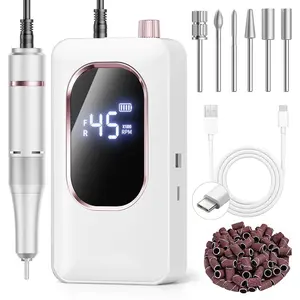 Professional electric nail drill 45000 RPM, portable nail file, suitable for acrylic gel nails, cordless rechargeable salon-grade powerful nail drill set, used for shaping, polishing, and removing gel nails