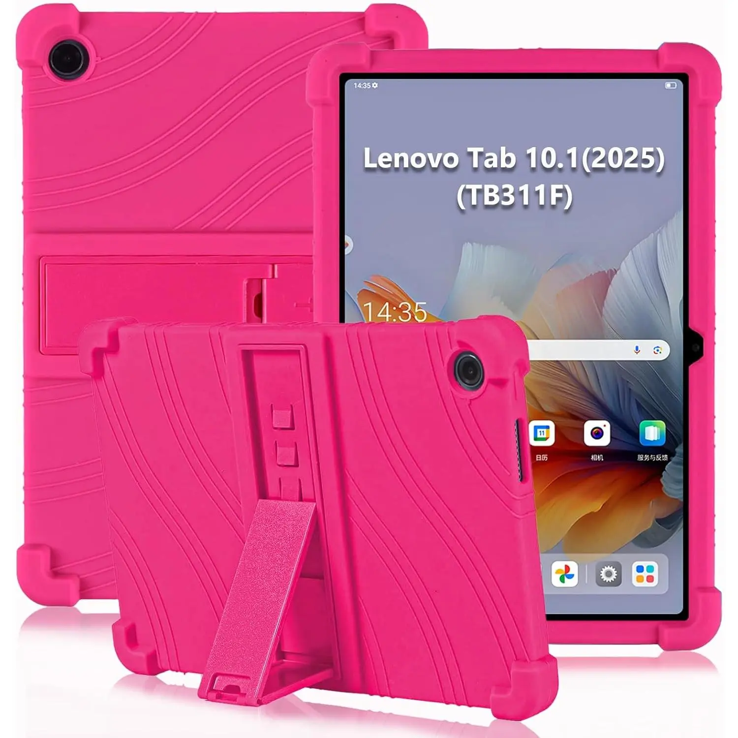 Soft Silicone Wavy Durable Shockproof Tablet Case with Protection, Adjustable Polycarbonate Stand, Card Holder for Lenovo 10.1in 2025 Tab (TB311FU) - Kids Electronics Accessory