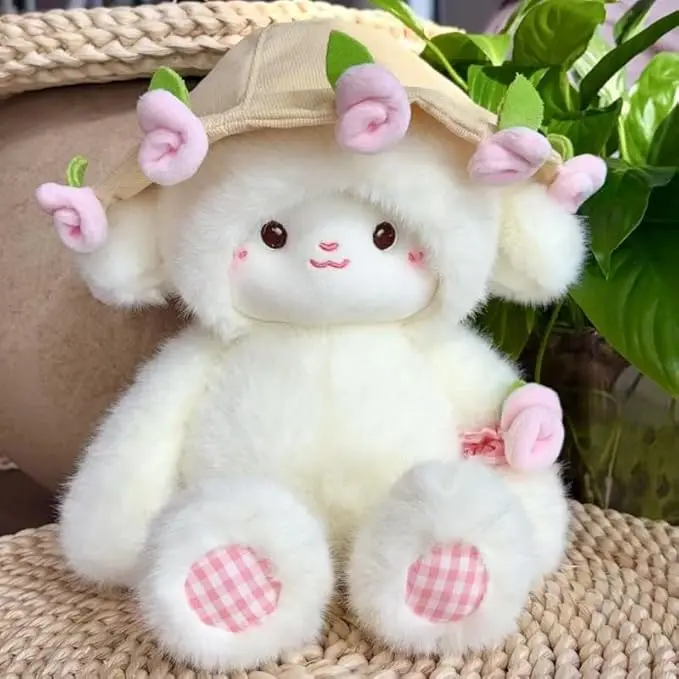 Rose Lamb Plush Toy Series - 20cm Cute Collectible Figure with Carrot Hat & Scarf, Holiday Gifts,soft dolls for home sofa & bed& bag