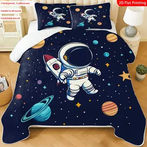 3 pcs, 2D flat print Astronaut Spaceship Starry Sky bed cover set, multiple sizes available, bedding set, festive decorative bedding, ideal for bedroom decor(1 bedspread , 2 pillowcases)