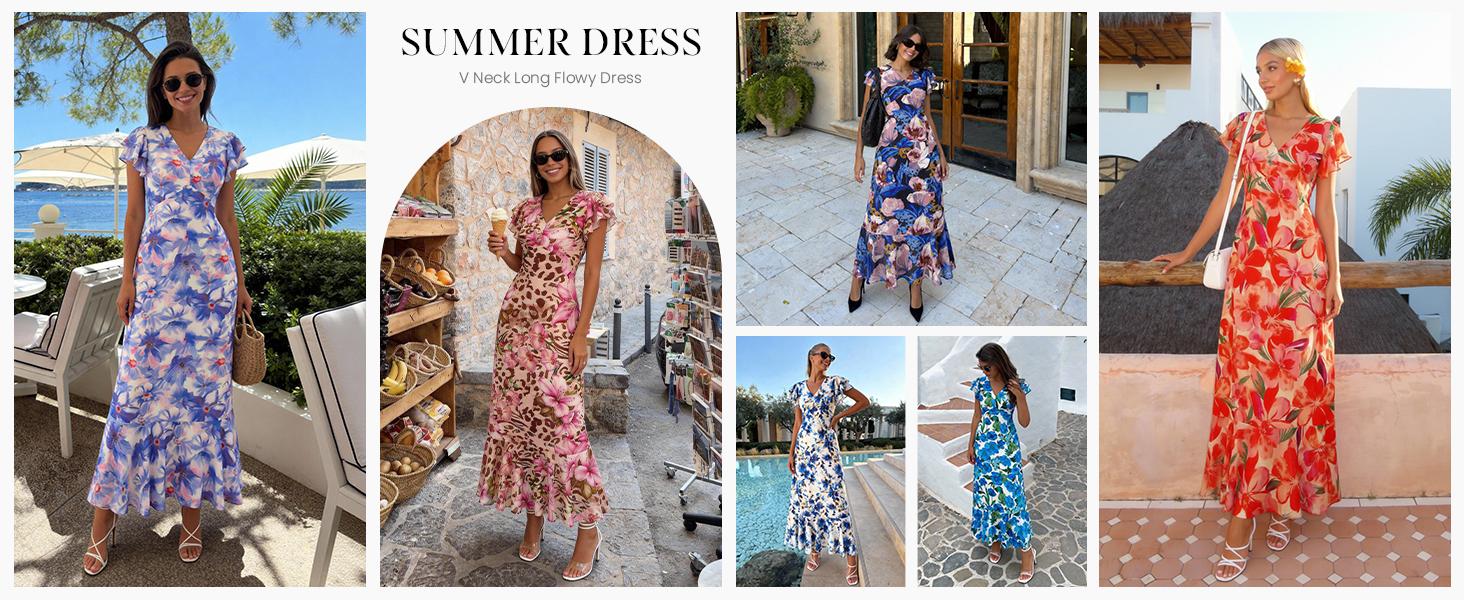 PRETTYGARDEN Floral Dress for Women Summer Boho Ruffle Flowy Cocktail Beach Spring Wedding Guest Maxi Long Dresses