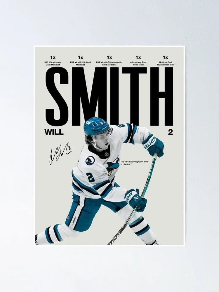 Will Smith Poster, NHL Hockey Wall Art, San Jose Sharks, Sports Art Print Poster( Unframed - Print Only )