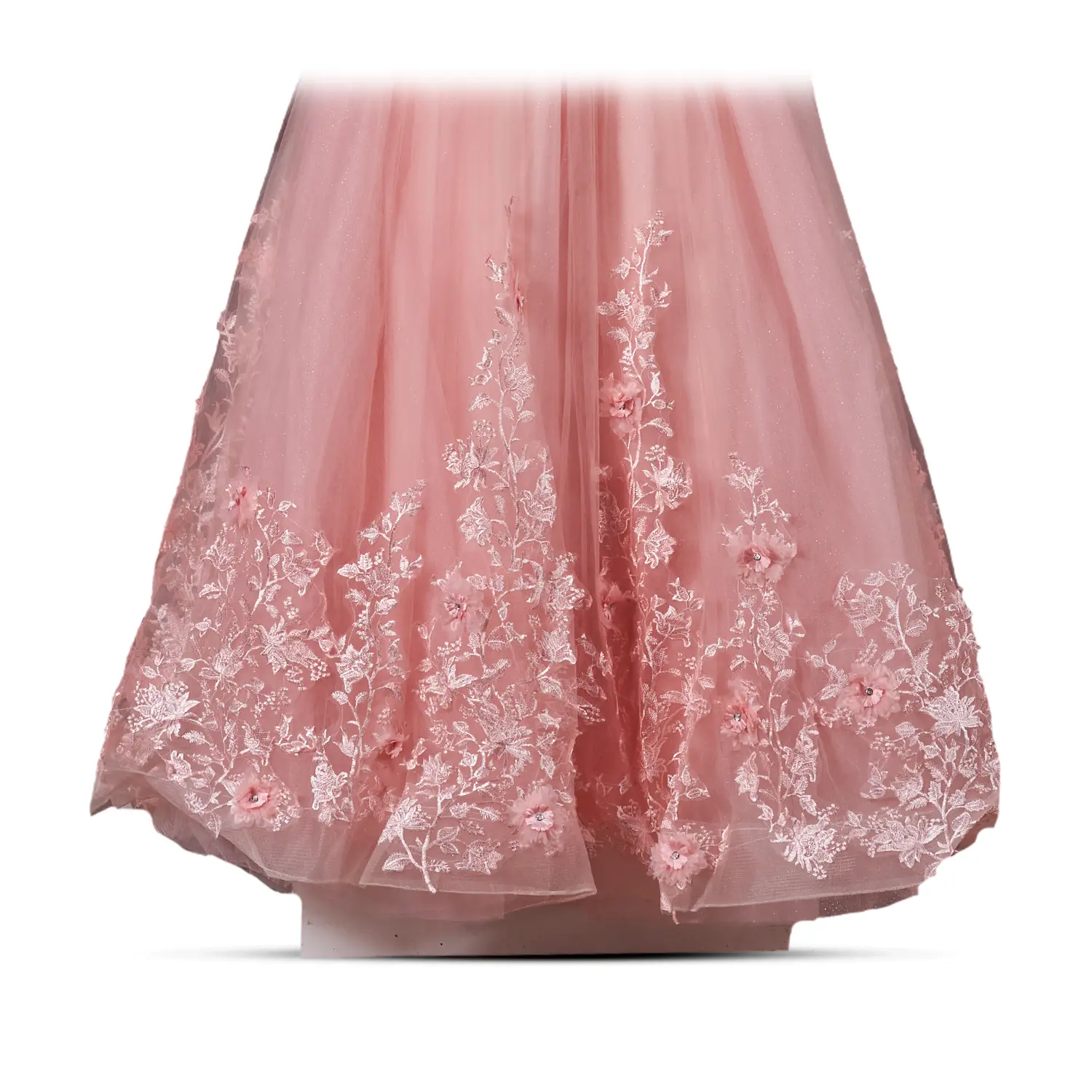 Cotton Candy – Baby Pink Floral Appliqué Floor-Length Gown