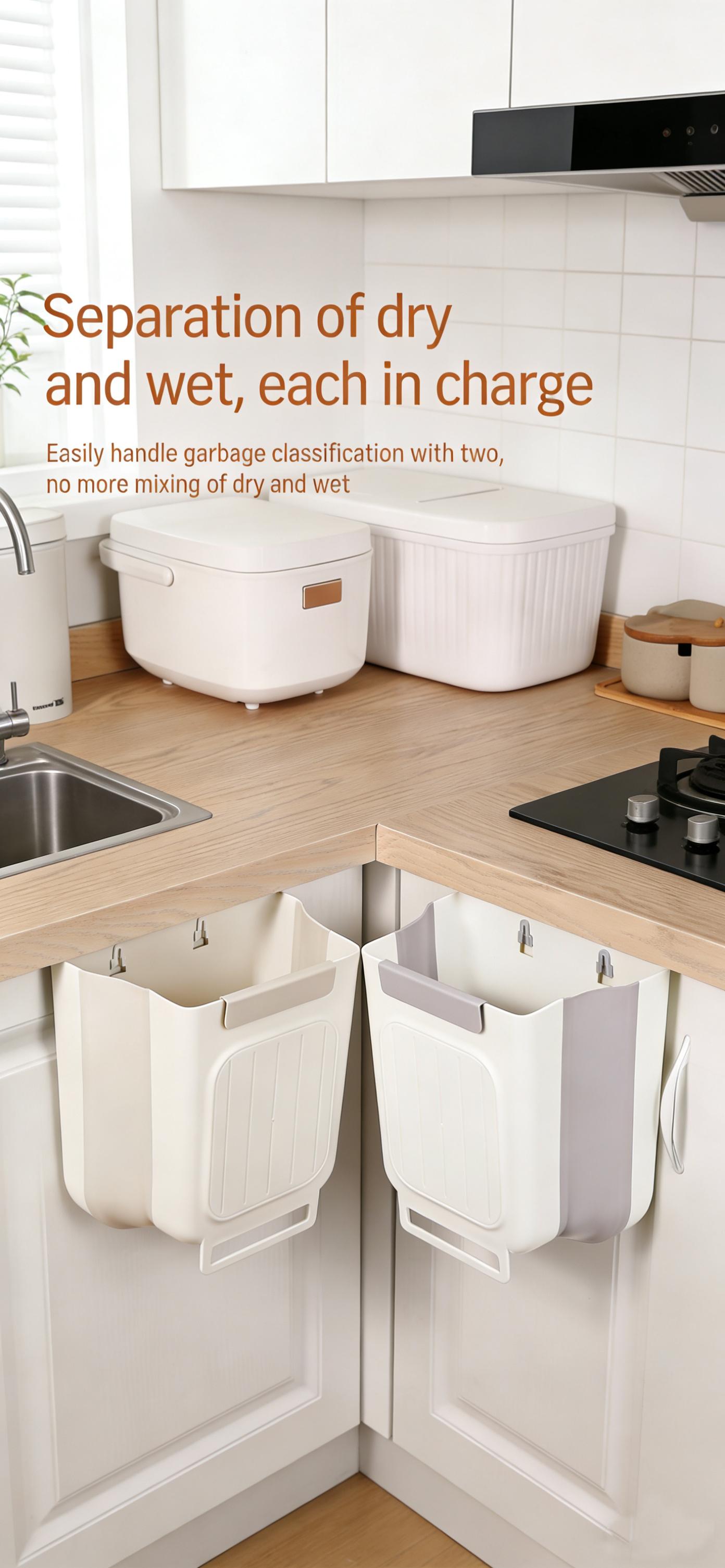 Foldable Kitchen Trash Can, Hanging Cabinet Door Garbage Bin, No Bending Over, Space Saving Wall Mounted Rubbish Bin for Kitchen, Bathroom,Foldable Design for Easy Storage, Durable Plastic Waste Container for Food Scraps, Household Organizer