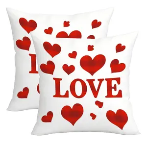 2pcs, Valentine's Day Throw Pillow Covers, Red Love Heart Pattern Design, Contemporary Style Home Decor, Cushion Cover Decoration for Couch Sofa, Room Decor and Bedroom Decor, Single Sided Printing, No Pillow Core