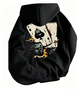 Men's Casual Hoodie - Fashion Tops with Playing Card Element Pattern Print, Elastic Fabric