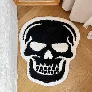 LAKEA Skull Bath Mat Tufted Rug Gothic Home Decor Halloween Bathroom Mats Black Goth Bedroom Kitchen Room Witchy Spooky Gift
