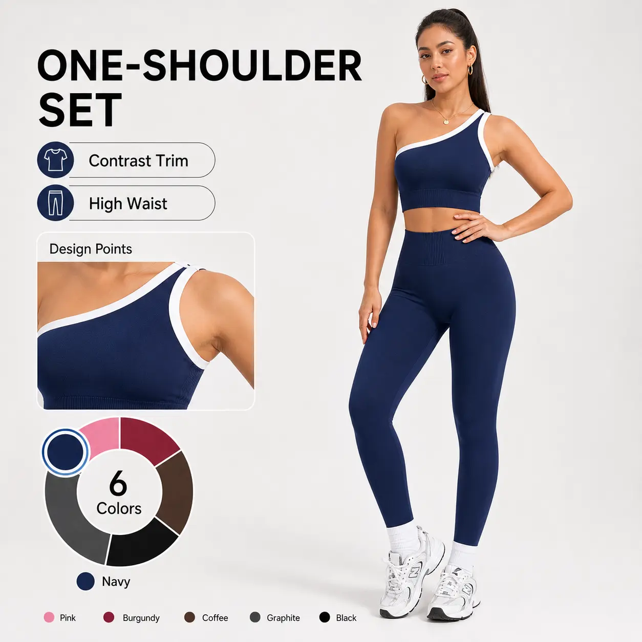 Women's 2-Piece Knitting Sports Clothing Set - 1-Shoulder Contrast-Binding Anti-Slip Crop Tank Top, High-Rise Tight Sculpt Compression Leggings, Quick-Dry Soft Stretchy Gym Activewear, Activewear Finds, Workout Wear