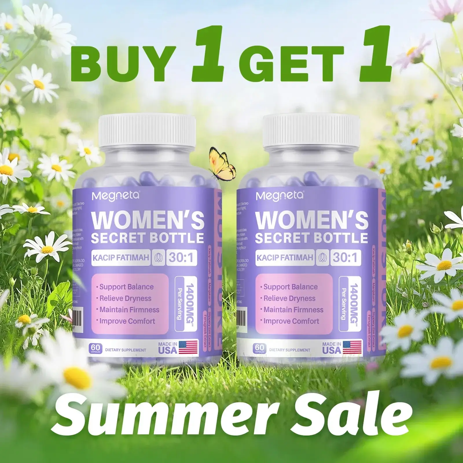 （Flash Sale）Women'S Secret Bottle- 60 Tablets - Healthcare | Kacip Fatimah 1000MG |Plus with manjakan & Slippery Elm & Fenugreek（Old & New Packaging--Mixed Shipment）