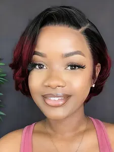 13x4 lace orange 1b27 burgundy color pixie cut human hair wig for women short straight human hair wig daily party use wig Lace Closure Wig Glueless Human Hair