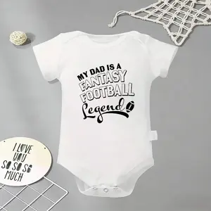 My Dad Is A Fantasy Football Legend Baby Bodysuit, Funny Infant Newborn Clothes 100% Cotton Jumpsuits Baby Boys Girls Casual Rompers Baby Gift Baby Short Sleeves Onesie Clothes Letter Pattern Baby Outfit for Outdoor Indoor