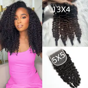 VIPbeauty Burmese Curly Closure Human Hair 4x4/5x5/13x4/13x6 HD Lace Closure 100% Unprocessed 16A Raw Virgin Hair 3C4A Burmese Curly Human Hair with Spiral Curls Pre Plucked With Baby Hair Natural Black Color